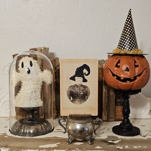 Old Portrait Cabinet Photo with a Painted on Witch Hat